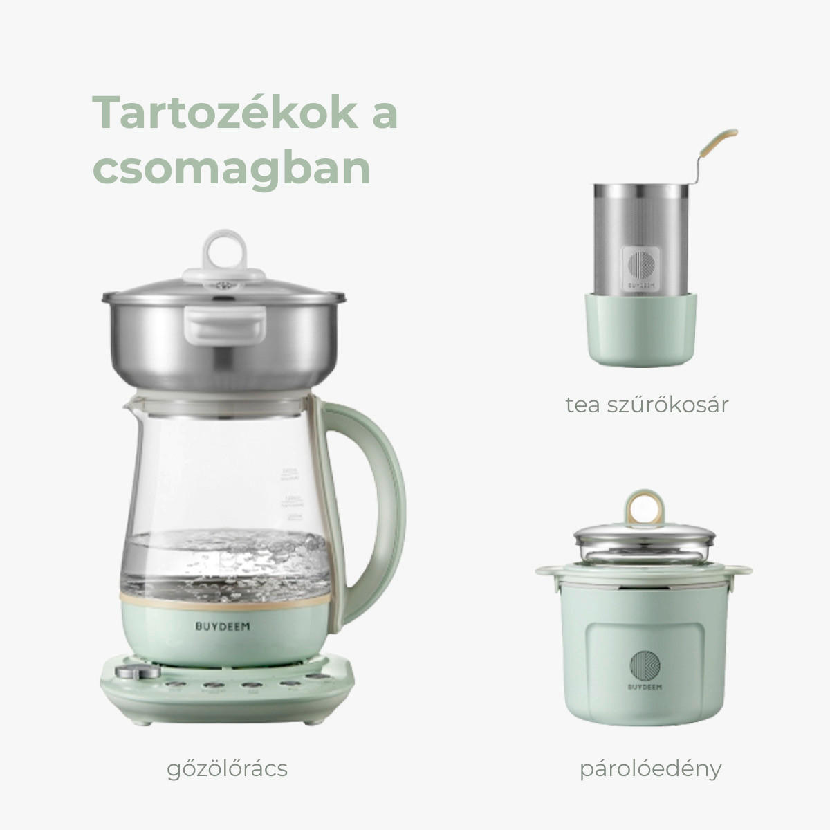 Többfunkciós italkészítő - pasztellzöld, Basics, Üveg (19/32/40cm) - BUYDEEM