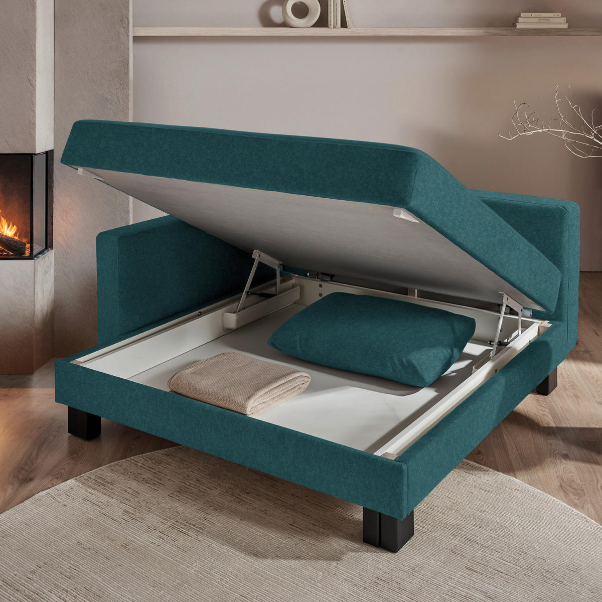 LIEGE  in Velours Blau  - Eiche dunkel/Blau, MODERN, Holz/Textil (137/72/155cm) - Joka