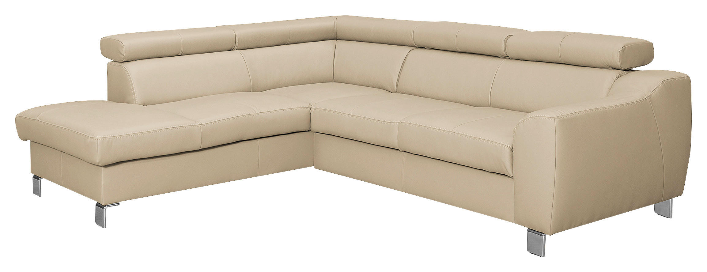 ECKSOFA Beige Echtleder Lederlook  - Chromfarben/Beige, Design, Leder/Textil (208/245cm) - Livetastic