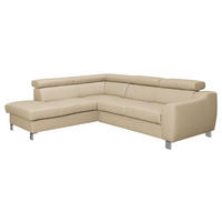 ECKSOFA in Lederlook Echtleder Beige  - Chromfarben/Beige, Design, Leder/Textil (208/245cm) - Livetastic