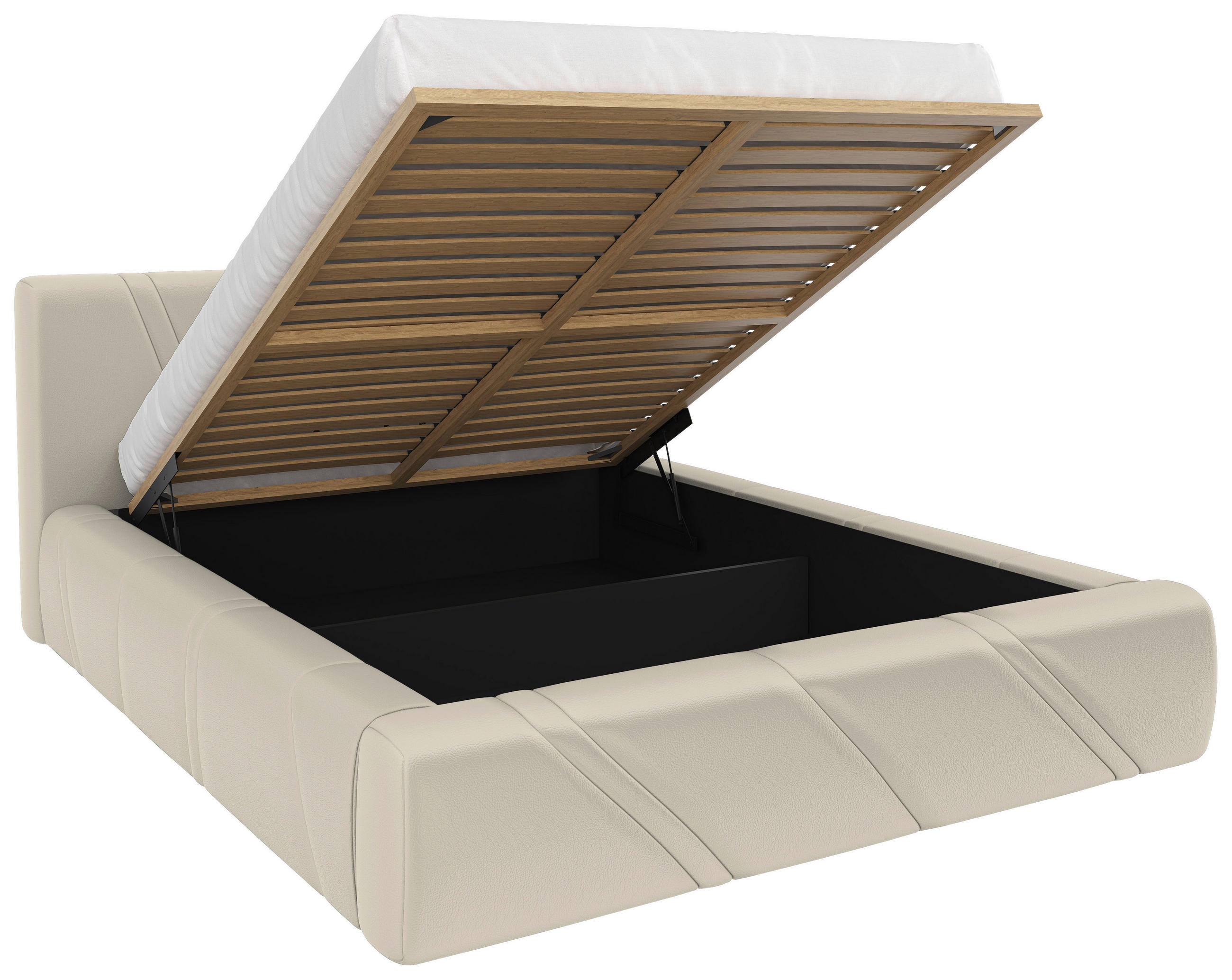 POLSTERBETT 140/200 cm,  in Beige, gepolstertes Kopfteil, Lattenrost, Bettkasten,  - Beige/Schwarz, Design, Holz/Kunststoff (140/200cm) - Chameo