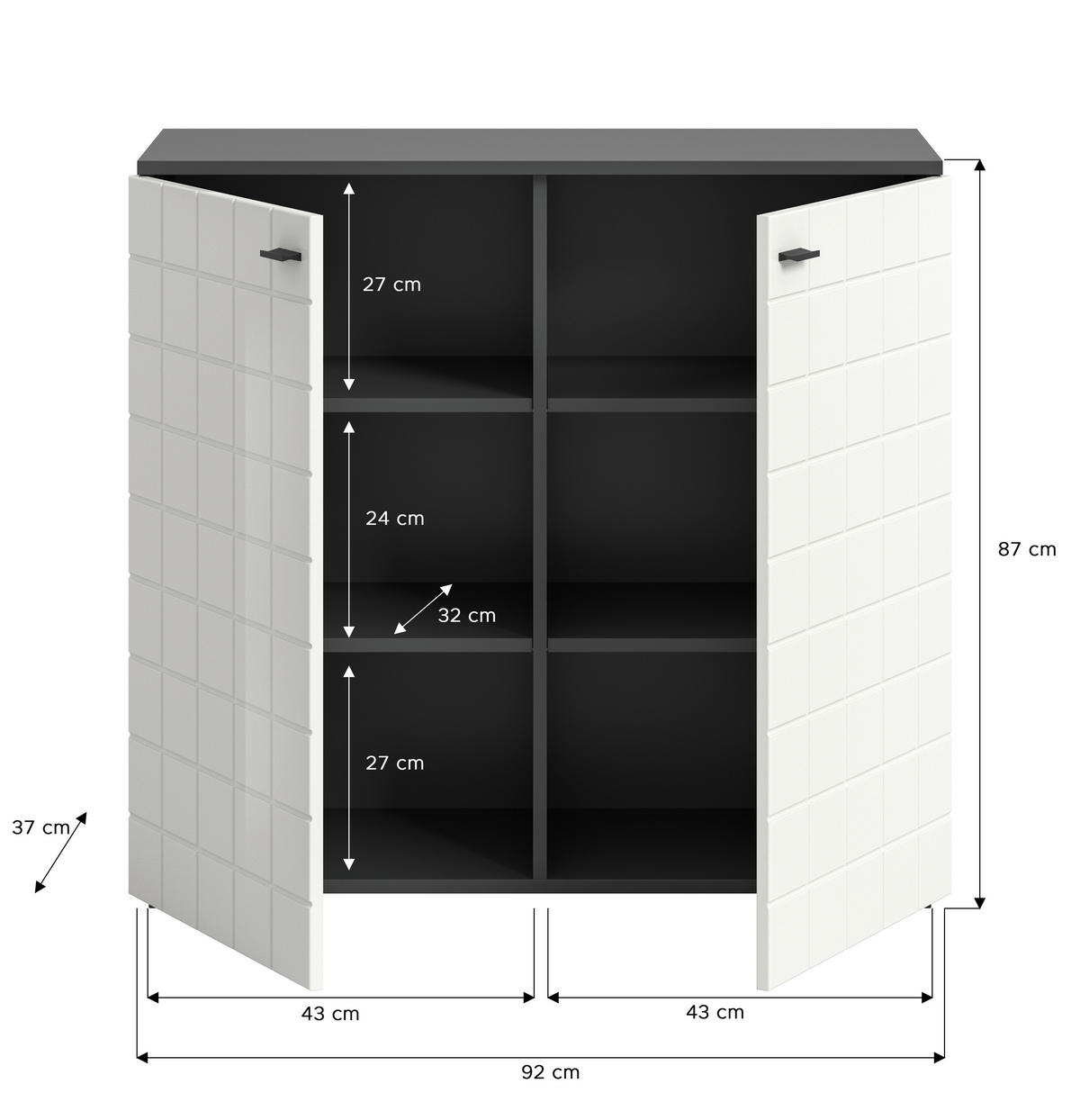 BYRÅ 92/87/37 cm  - vit högglans/svart, Design, trämaterial/plast (92/87/37cm) - MID.YOU