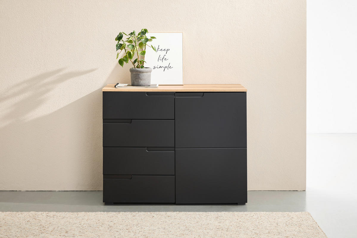 KOMMODE Swim, 100/80/40 cm, 4 Schublade(n)  - Eichefarben/Schwarz, Design, Holzwerkstoff/Kunststoff (100/80/40cm) - MID.YOU