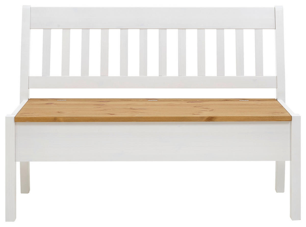 SITZBANK 130/93/58 cm Laugenfarbig, Weiß Kiefer massiv  - Laugenfarbig/Weiß, ROMANTIK / LANDHAUS, Holz (130/93/58cm) - Boxxx