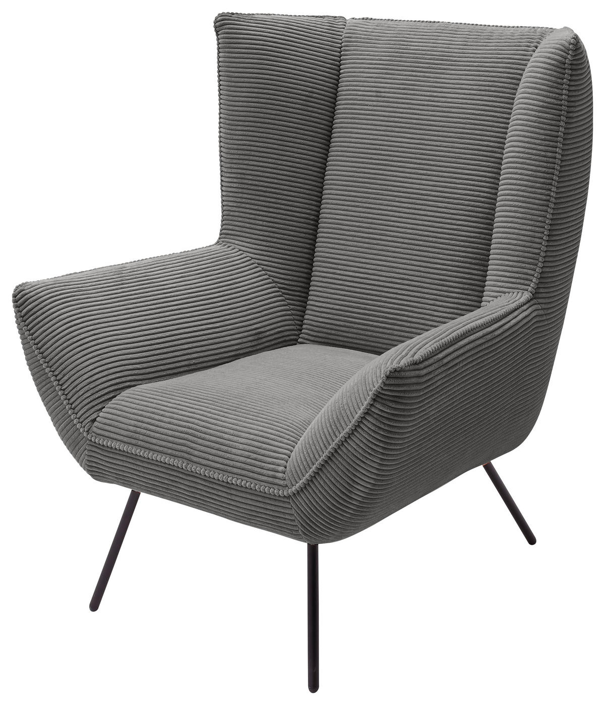 SESSEL in Cord Dunkelgrau  - Dunkelgrau/Schwarz, Design, Textil/Metall (90/112/94cm) - Pure Home Lifestyle