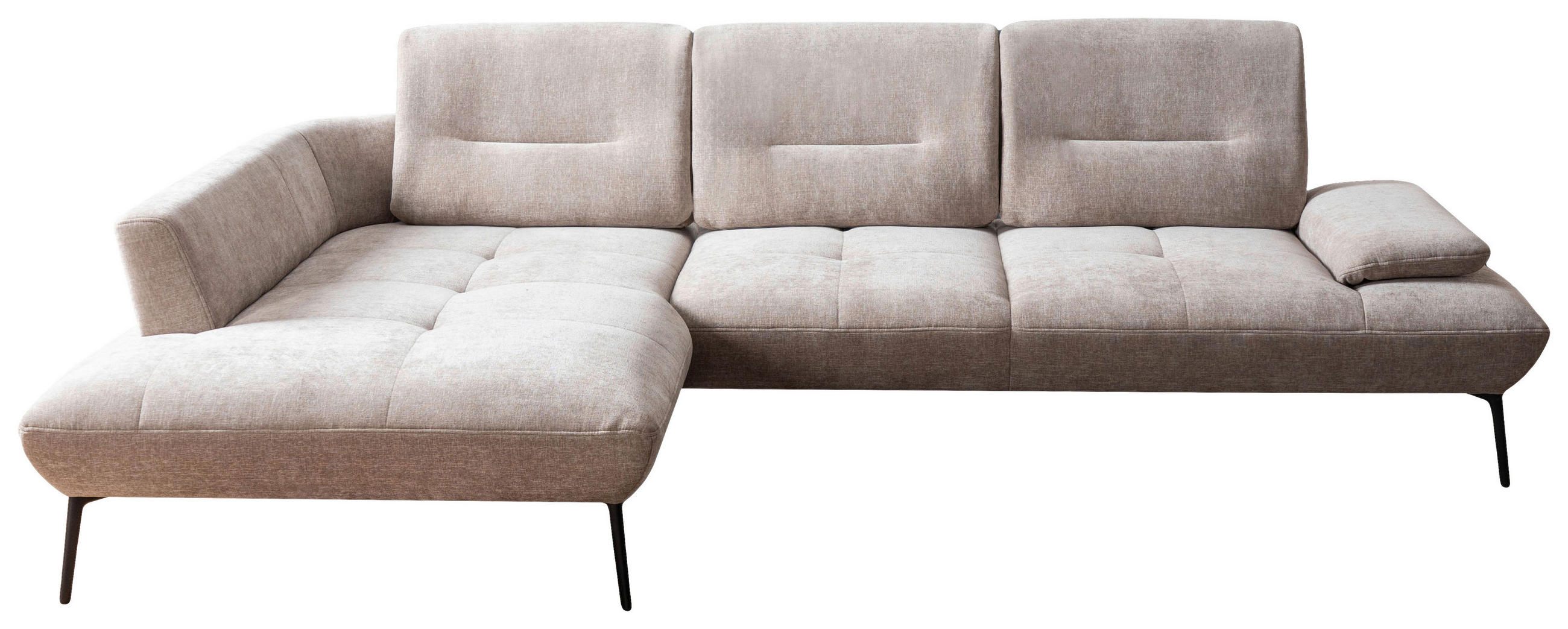 ECKSOFA Taupe Chenille Rücken echt, Sitztiefenverstellung  - Taupe/Schwarz, Design, Textil/Metall (190/320cm) - Moderano