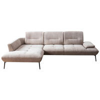ECKSOFA Taupe Chenille Rücken echt, Sitztiefenverstellung  - Taupe/Schwarz, Design, Textil/Metall (190/320cm) - Moderano