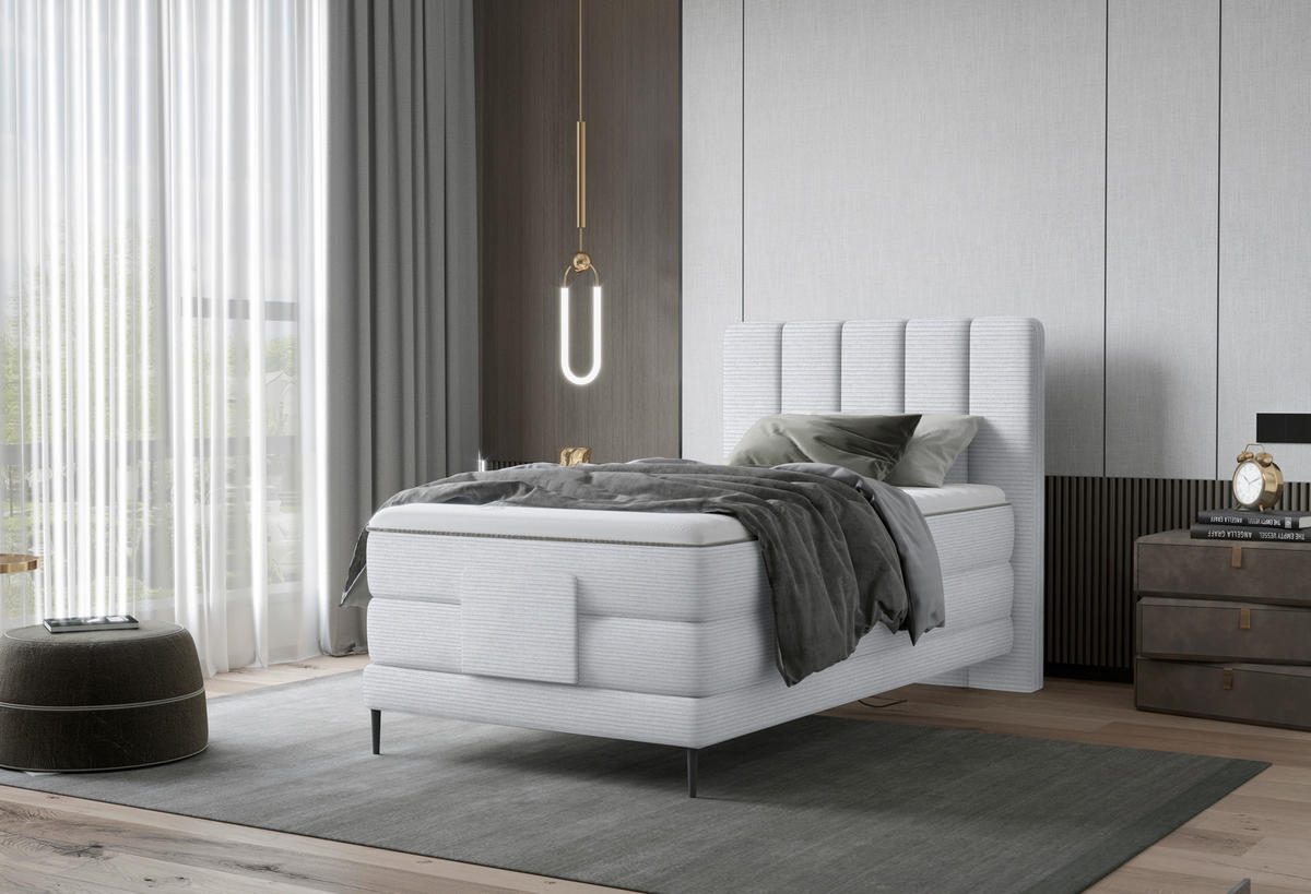 BOXSPRINGBETT 120/200 cm  in Silberfarben  - Silberfarben/Schwarz, Natur, Textil/Metall (120/200cm) - Esposa