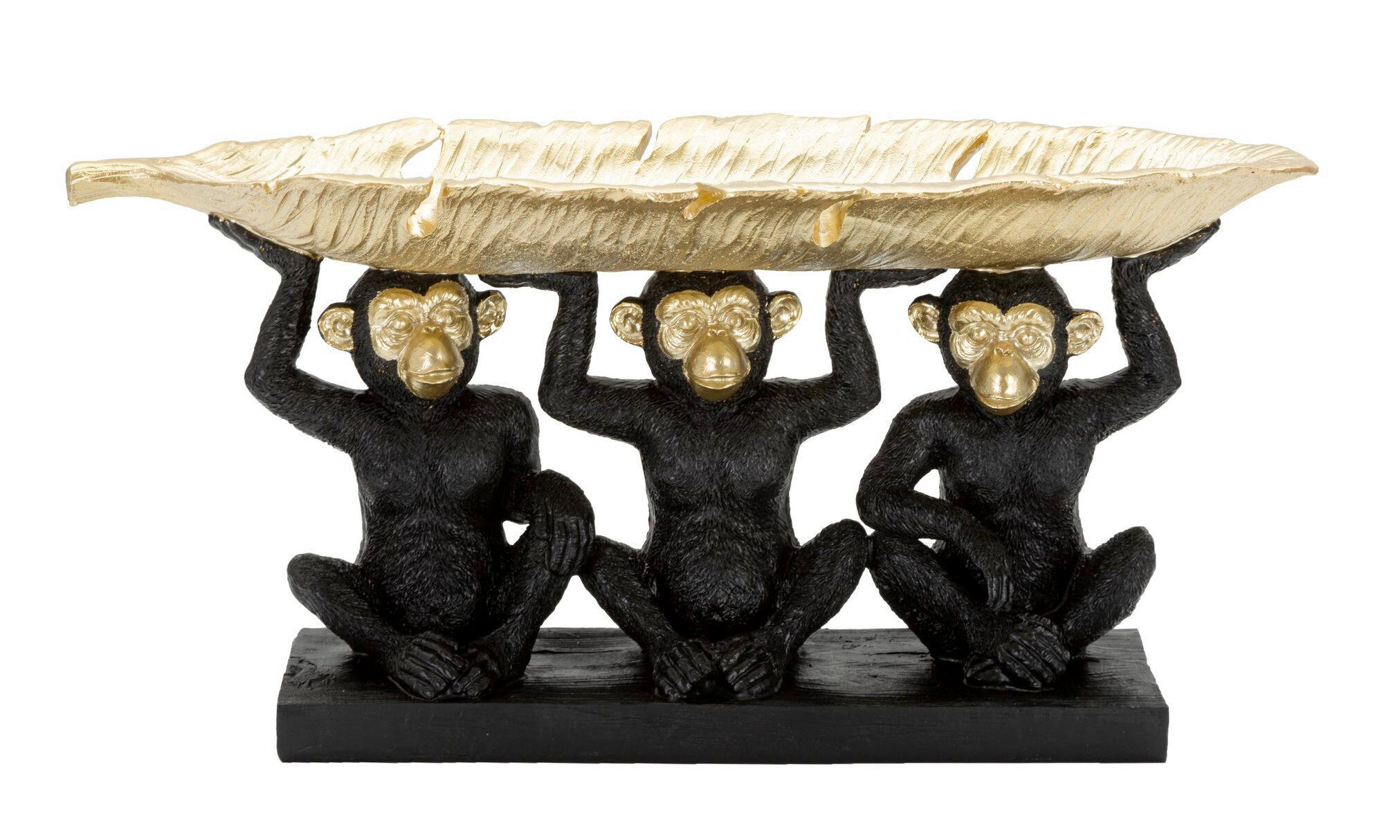 Skulptur Decor Monkey Tris Schwarz, Goldfarben, B: 42 Cm