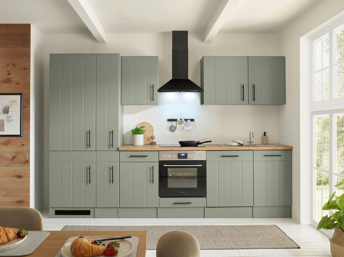 KÜCHENBLOCK 310 cm   in Wildeiche, Schilfgrün  - Schilfgrün/Wildeiche, Trend, Holzwerkstoff/Metall (310cm) - Respekta