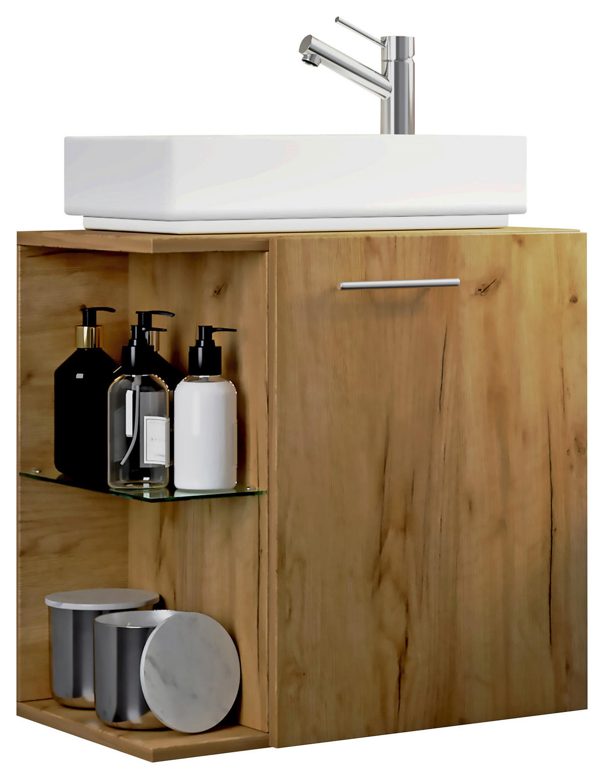 WASCHTISCHKOMBI 52 cm  - Honigeiche/Silberfarben, MODERN, Glas/Keramik (52cm) - MID.YOU