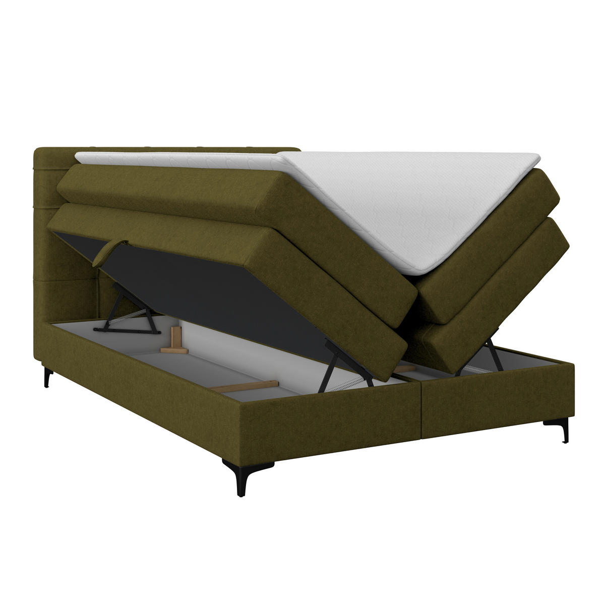 BOXSPRINGBETT 140/200 cm,  in Grün, H3 = fest  - Schwarz/Grün, KONVENTIONELL, Kunststoff/Textil (140/200cm)
