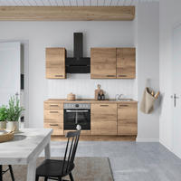 KÜCHENBLOCK 210 cm   in Eiche dunkel  - Eiche dunkel/Schwarz, MODERN, Holzwerkstoff/Metall (210cm) - Nobilia