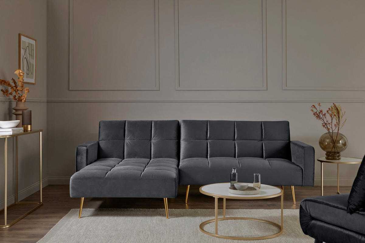 ECKSCHLAFSOFA CHILLAX POSH CORNER EU Grau, Platinfarben Samt  - Platinfarben/Goldfarben, MODERN, Holz/Textil (244/150cm) - Livetastic