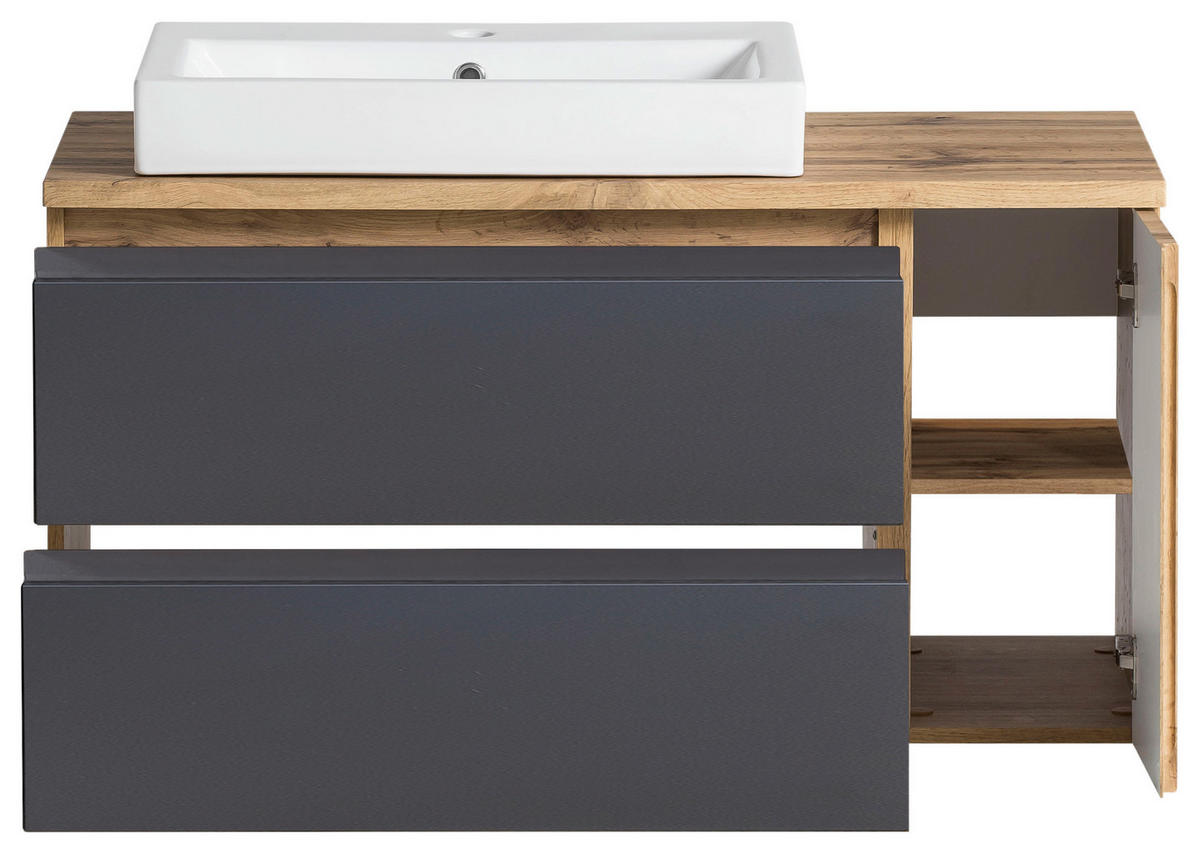 SKRINKA S UMÝVADLOM, 105 cm - sivá/dub wotan, Modern, kompozitné drevo/keramika (105cm) - Held