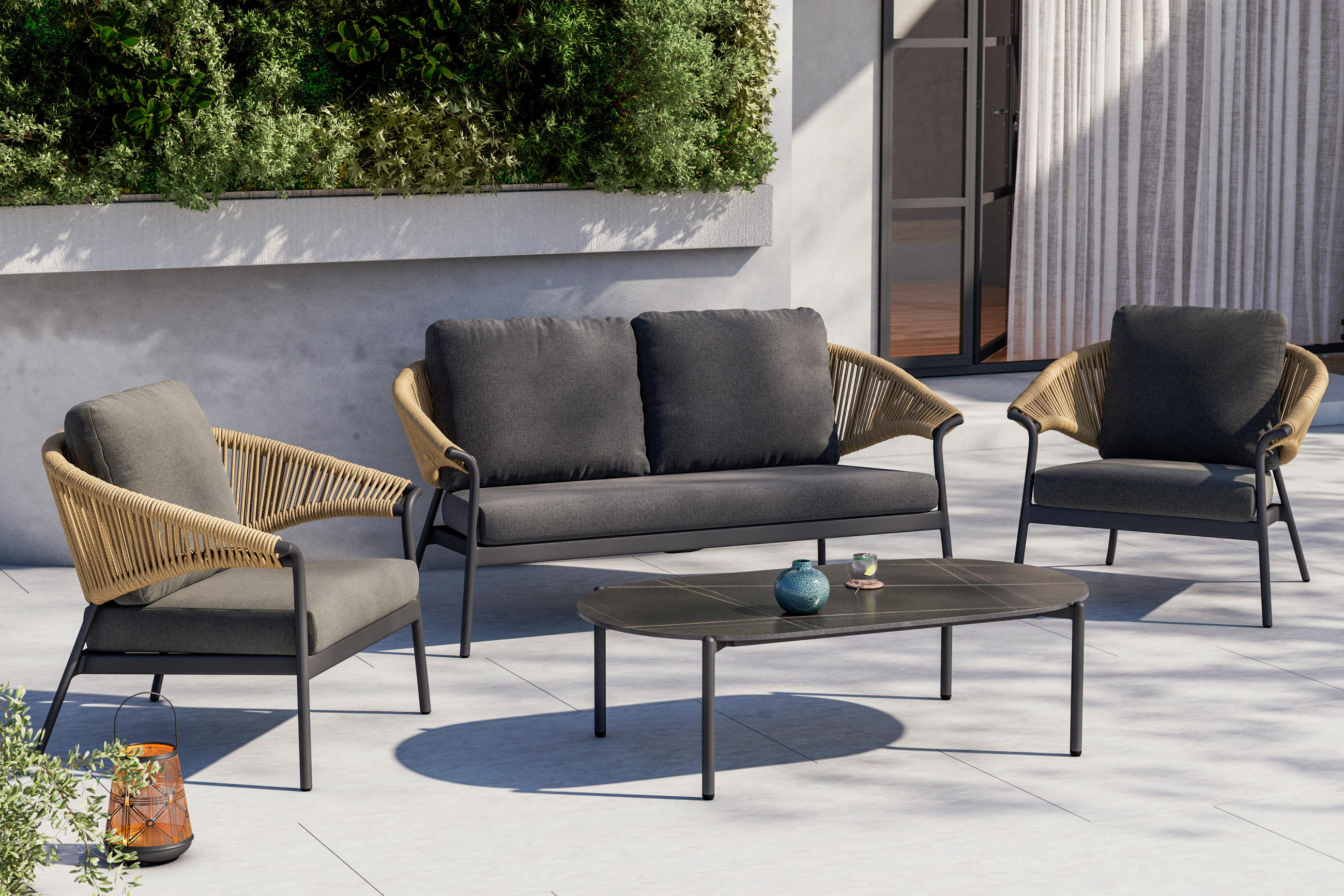 Thumbnail - Dieter Knoll Gartenset Celia, Natur, Schwarz, Metall, Kunststoff, Textil, Keramik, 4-teilig, Füllung: Schaumstoff,Polyes...