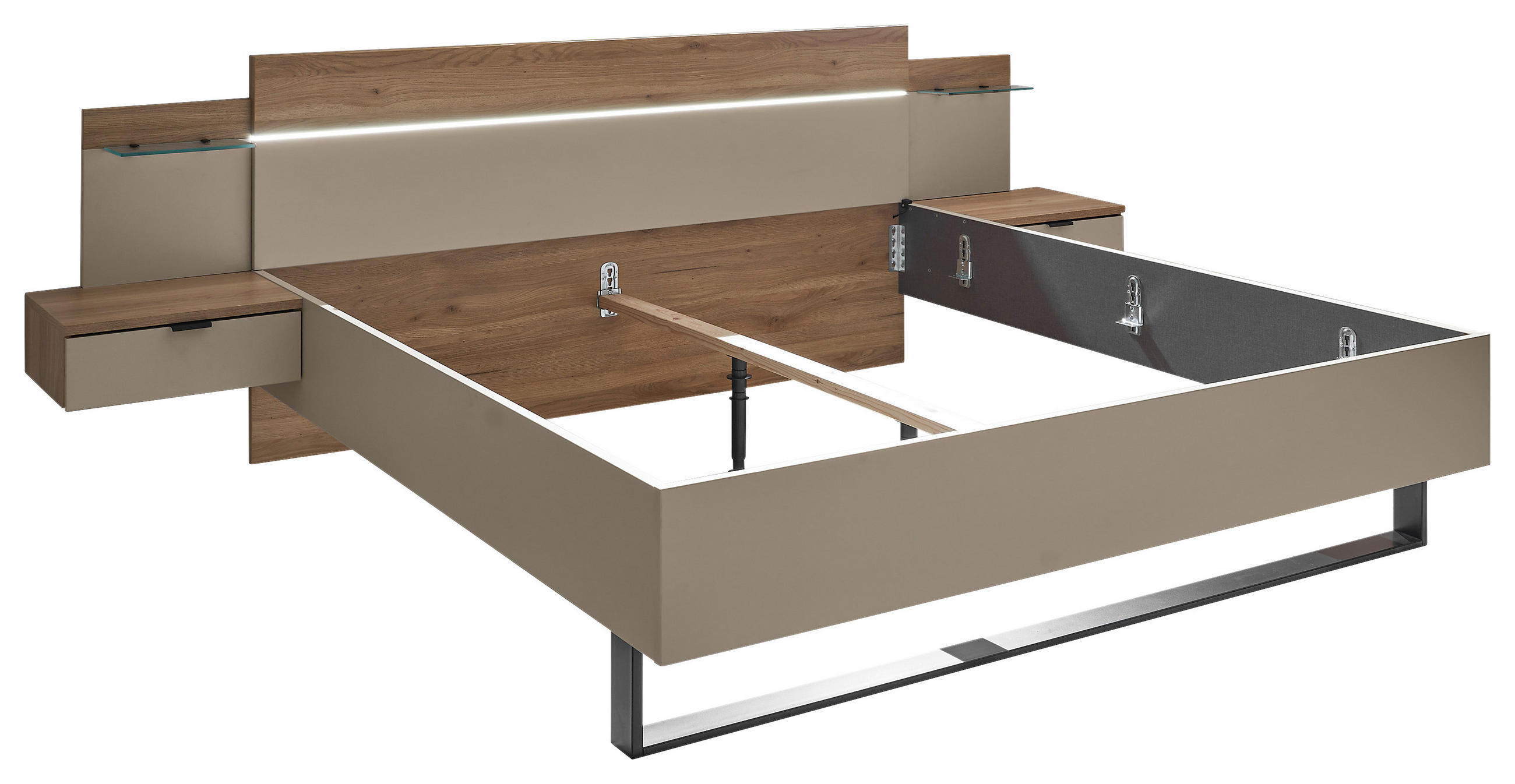 BETTANLAGE - Kaschmir/Eichefarben, Design, Glas (285,4/96/207,6cm) - Xora