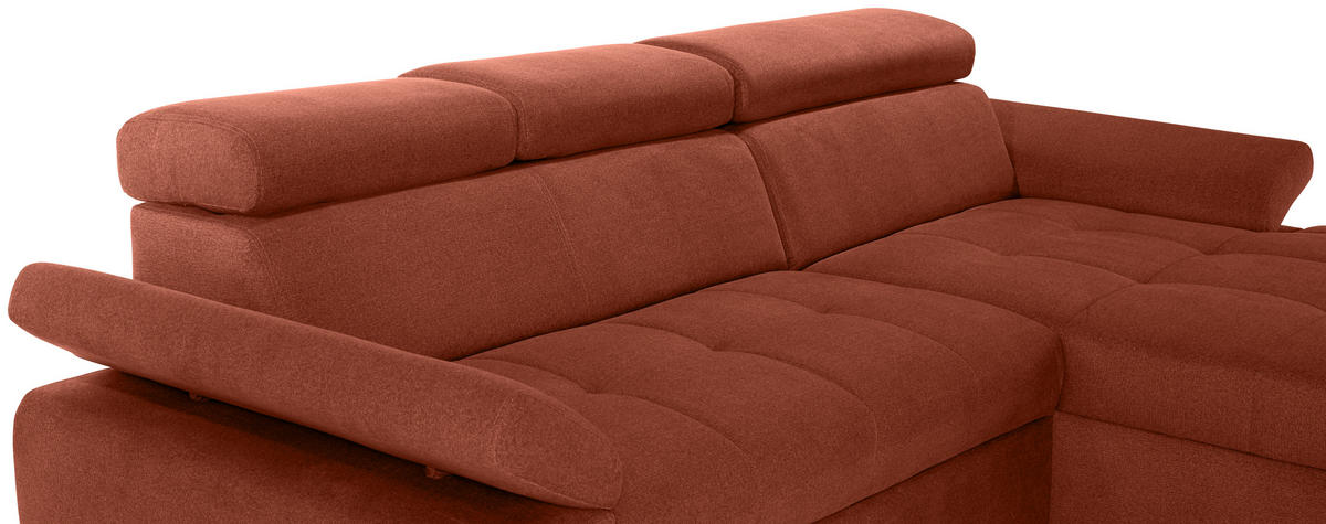 ECKSOFA in Velours Rostfarben  - Rostfarben/Silberfarben, Design, Holz/Textil (292/183cm) - Livetastic