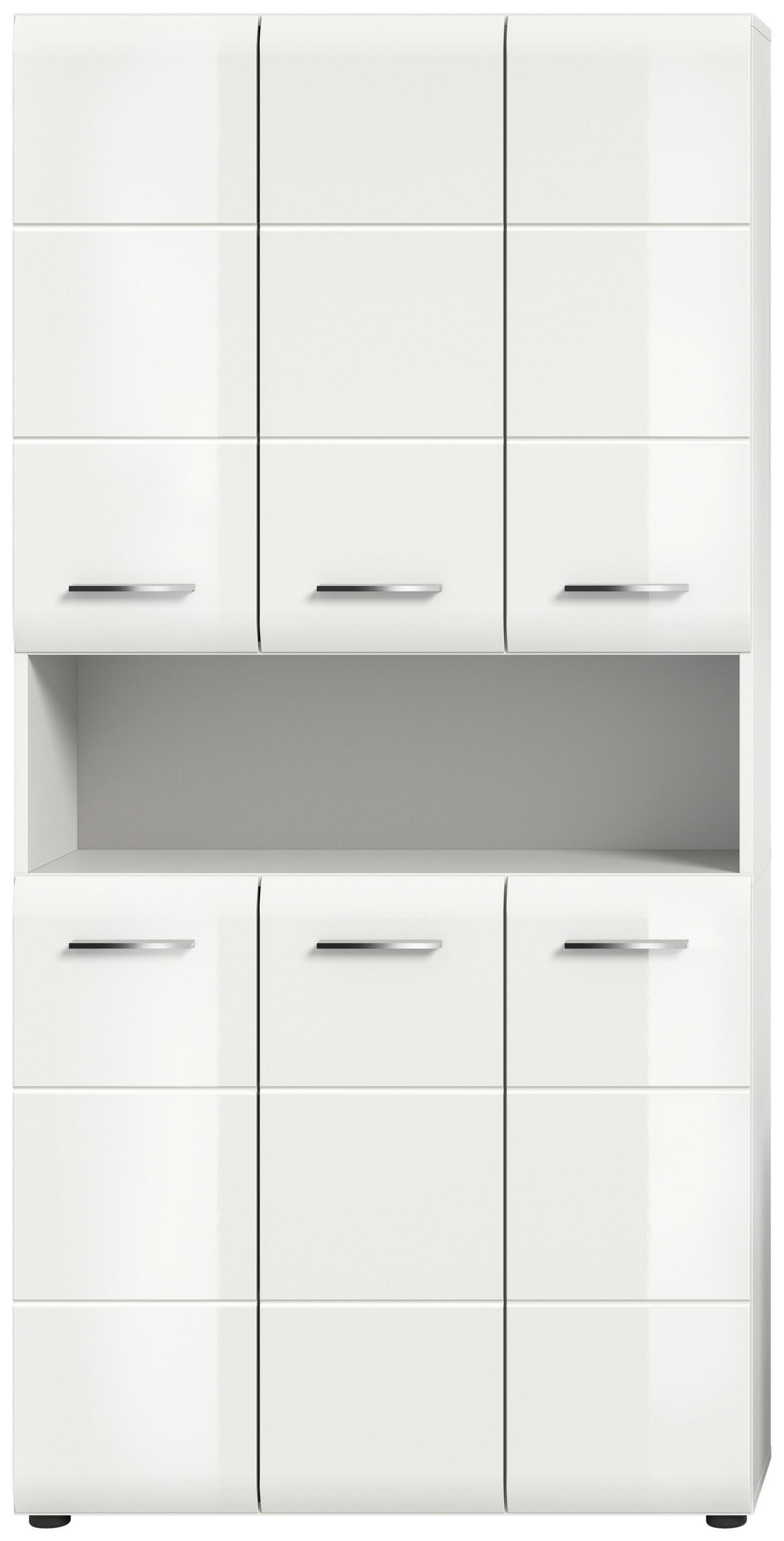 HOCHSCHRANK 90/185/30 cm  - Weiß Hochglanz/Silberfarben, MODERN, Holzwerkstoff/Kunststoff (90/185/30cm) - MID.YOU