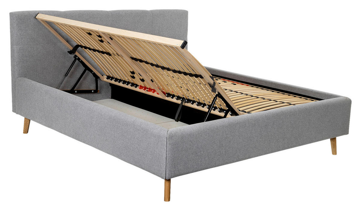 POLSTERBETT 180/200 cm,  in Grau, Lattenrost, Bettkasten,  - Eichefarben/Grau, MODERN, Holz/Textil (180/200cm) - MID.YOU