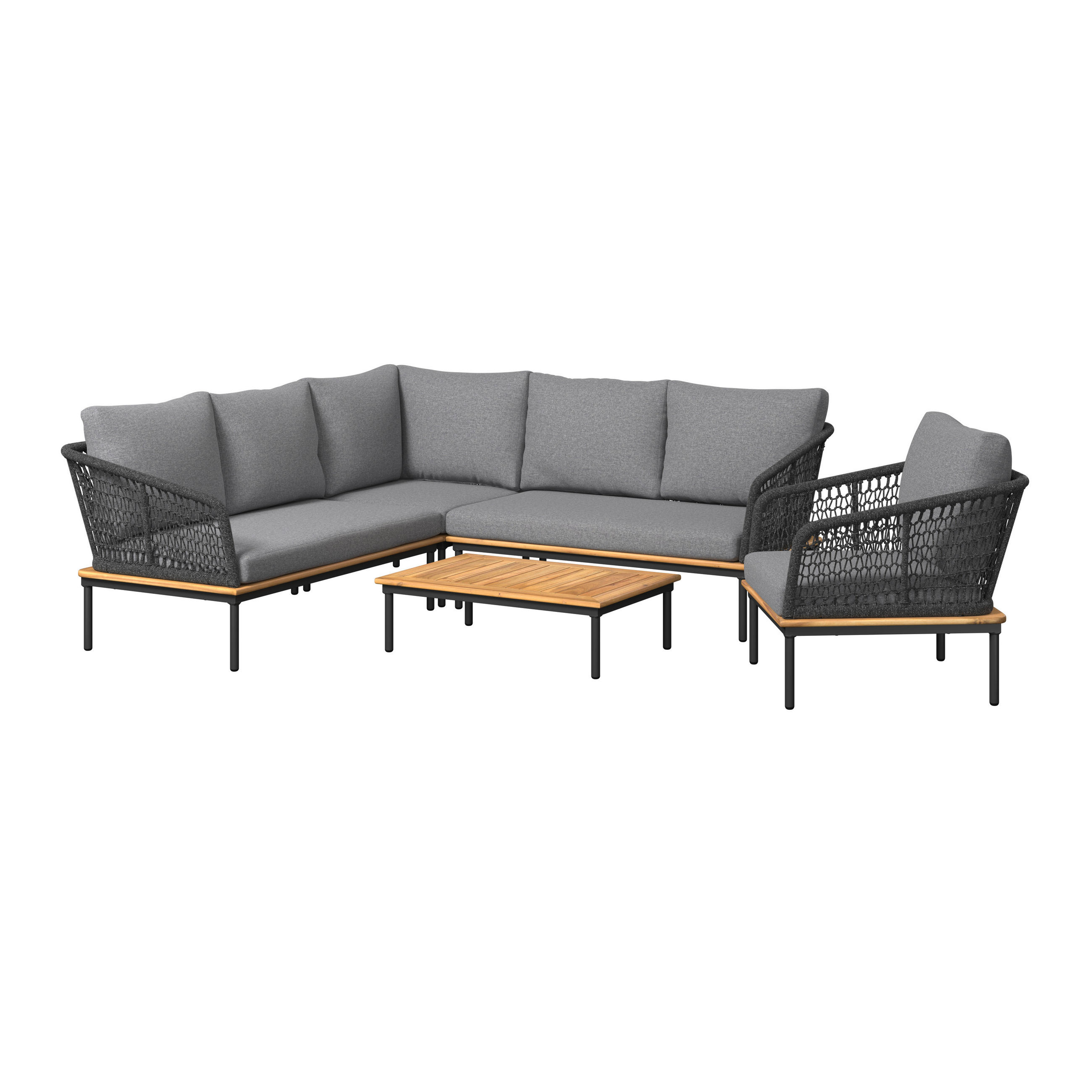 GARTENSET Textilgeflecht, Webstoff Akazie massiv Aluminium  - Anthrazit/Grau, MODERN, Holz/Textil - Ambia Garden