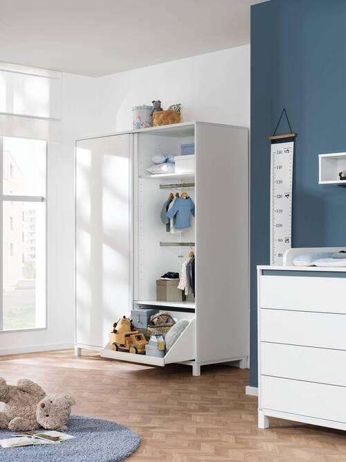 BABYKLEIDERSCHRANK Olli Schiebetürenschrank 2T2S Weiß  - Weiß, Basics, Holzwerkstoff (164,0/204,0/62,0cm) - Paidi