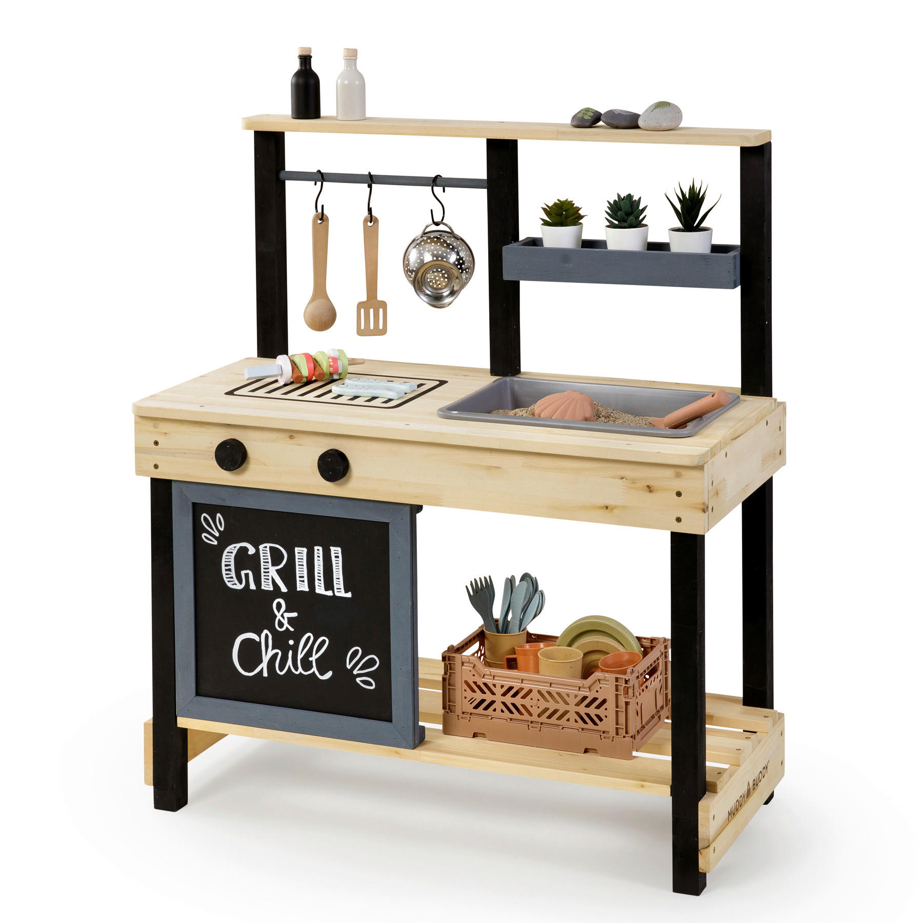 Muddy Buddy Matschküche Grill \u0026 Chill Natur, Schwarz 40x90x80 cm