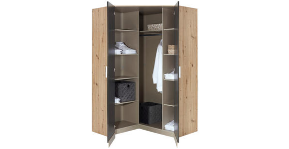 ECKKLEIDERSCHRANK 117/197/117 cm - Dunkelgrau/Silberfarben, Design, Holzwerkstoff/Kunststoff (117/197/117cm) - Carryhome