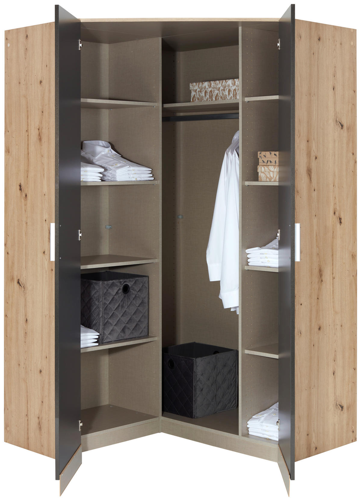 ECKKLEIDERSCHRANK 117/197/117 cm  - Dunkelgrau/Silberfarben, Design, Holzwerkstoff/Kunststoff (117/197/117cm) - Carryhome