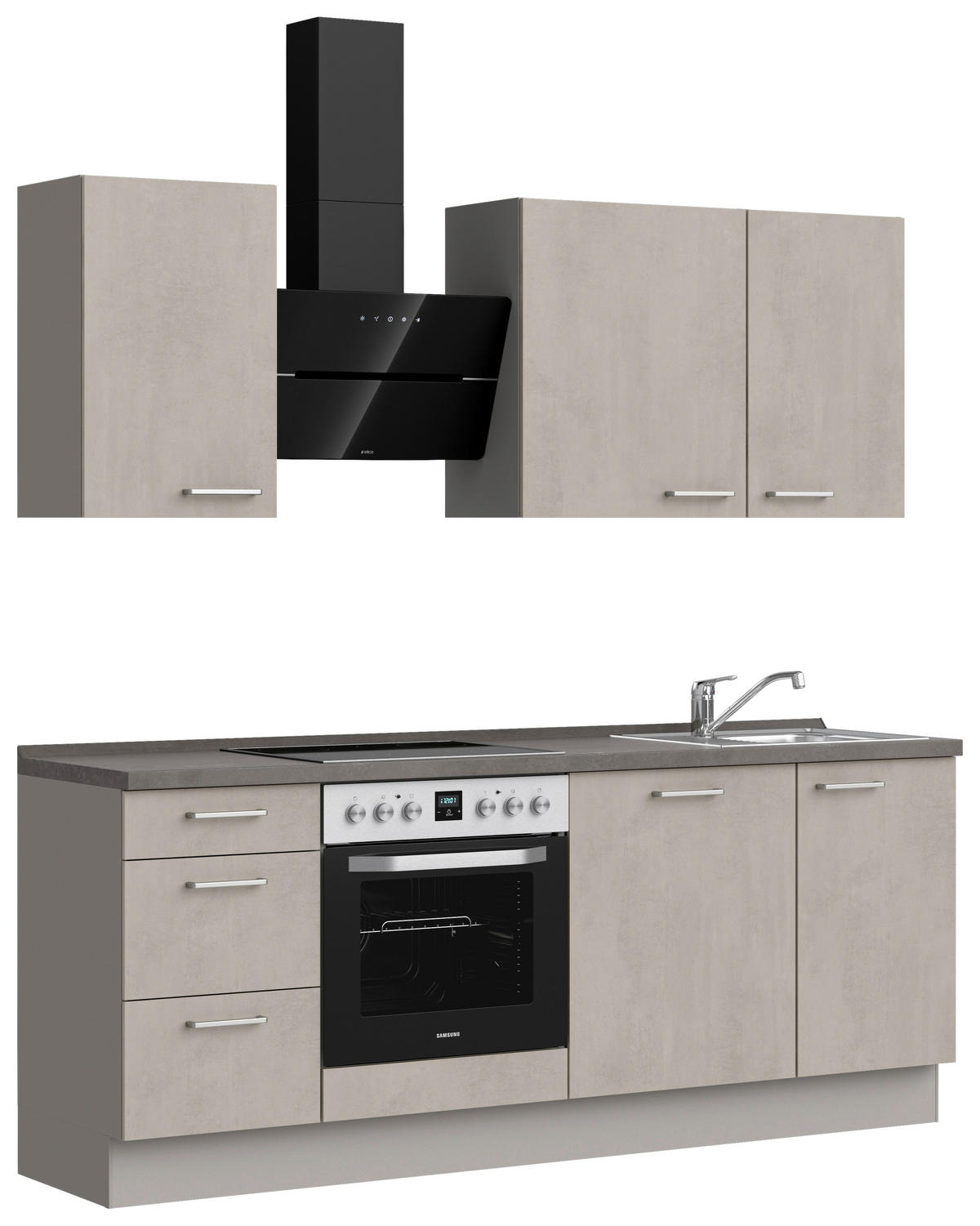 KÜCHENBLOCK Riva 210 cm  in Grau, Schieferfarben  - Schieferfarben/Edelstahlfarben, MODERN, Holzwerkstoff/Metall (210cm) - Nobilia