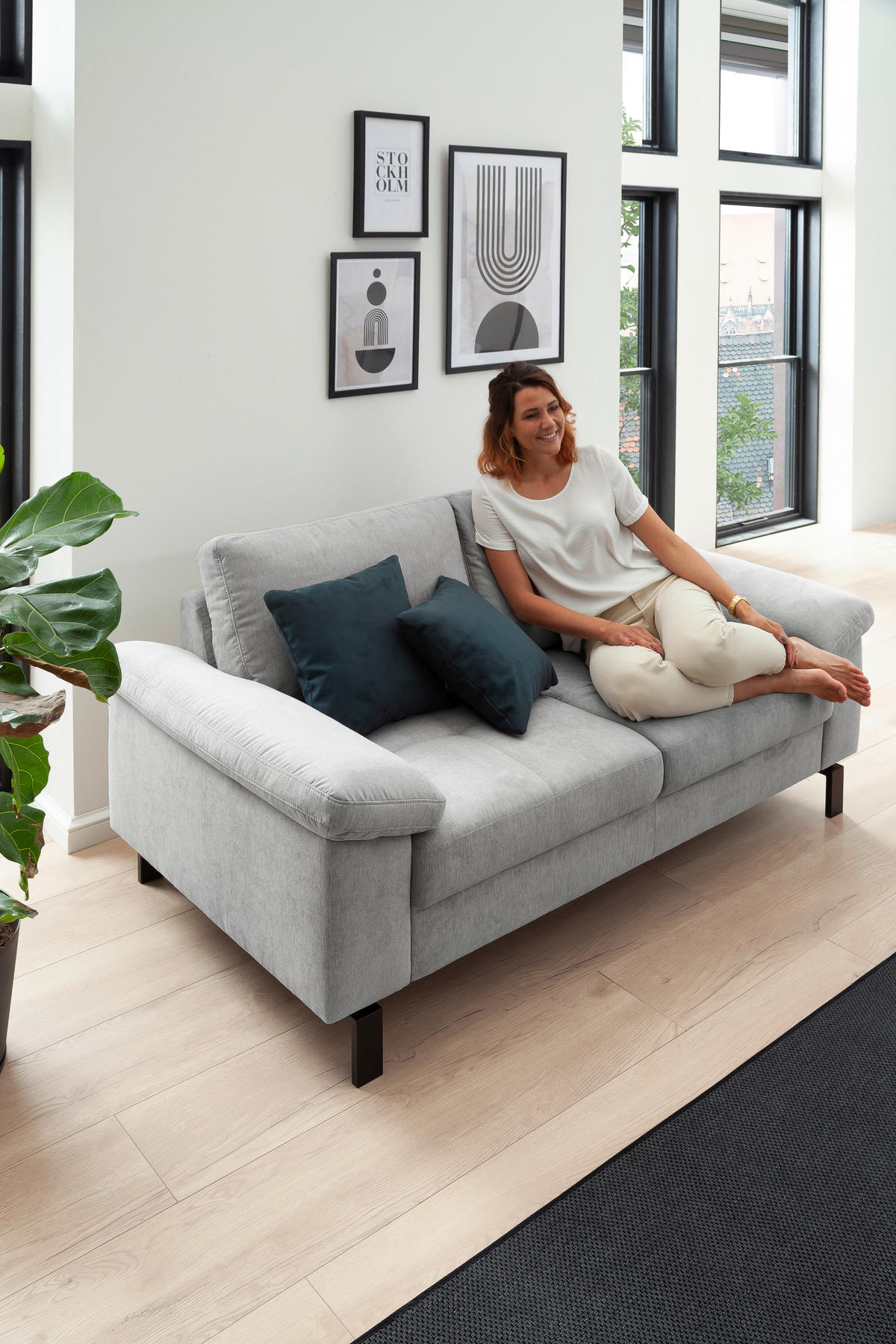 2,5-SITZER in Velours Silberfarben  - Silberfarben/Schwarz, Design, Textil/Metall (206/86/97cm) - Pure Home Lifestyle