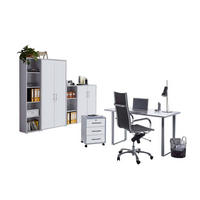 BÜRO erweiterbar, abschließbar Grau, Weiß - Weiß/Grau, MODERN, Holzwerkstoff/Metall - MID.YOU