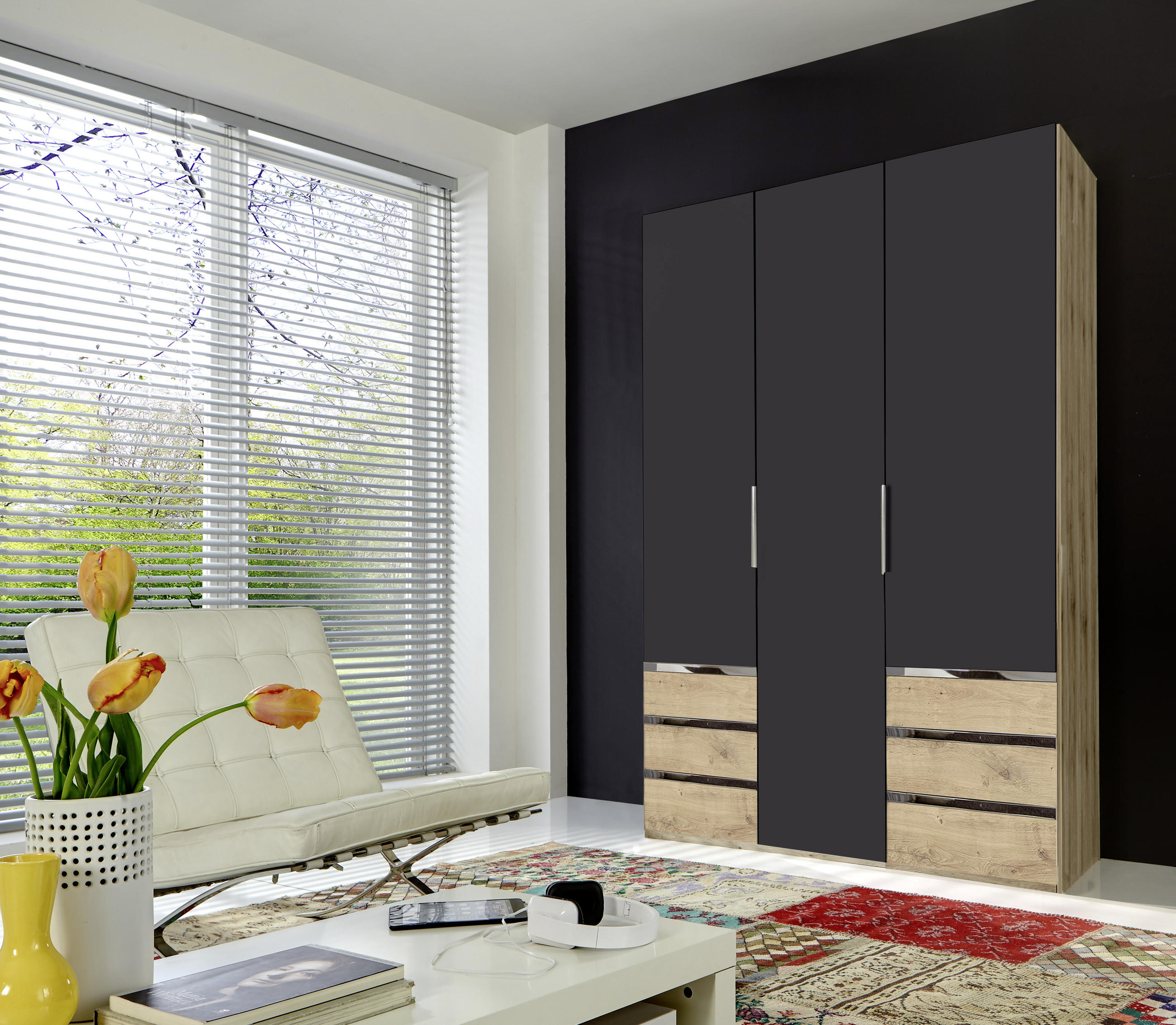 DREHTÜRENSCHRANK in Graphitfarben, Eichefarben  - Chromfarben/Eichefarben, Modern, Holzwerkstoff/Kunststoff (150/216/58cm) - MID.YOU