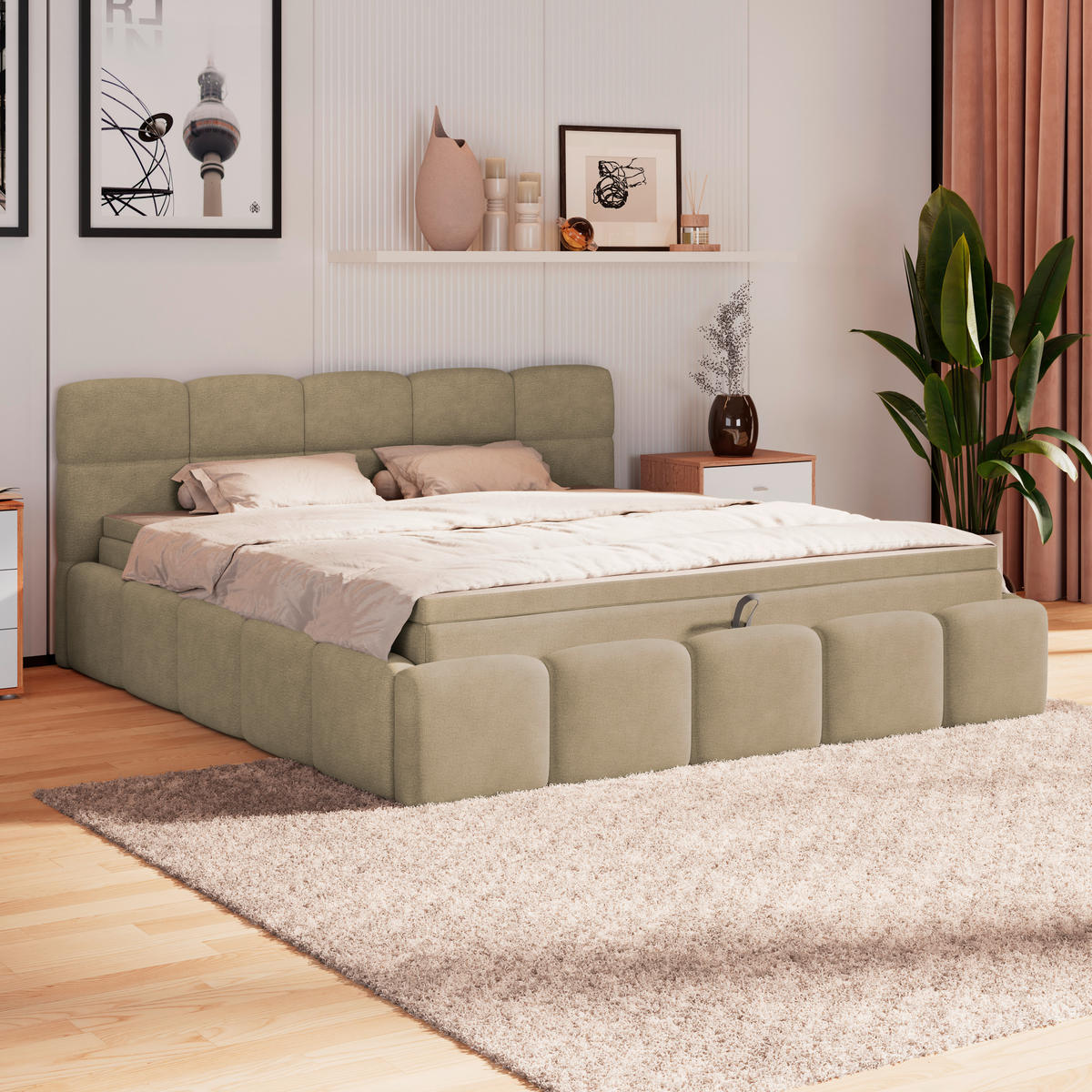 POLSTERBETT 160/200 cm,  in Braun, Matratze, Bettkasten, H3 = fest  - Schwarz/Braun, Trend, Kunststoff/Textil (160/200cm)