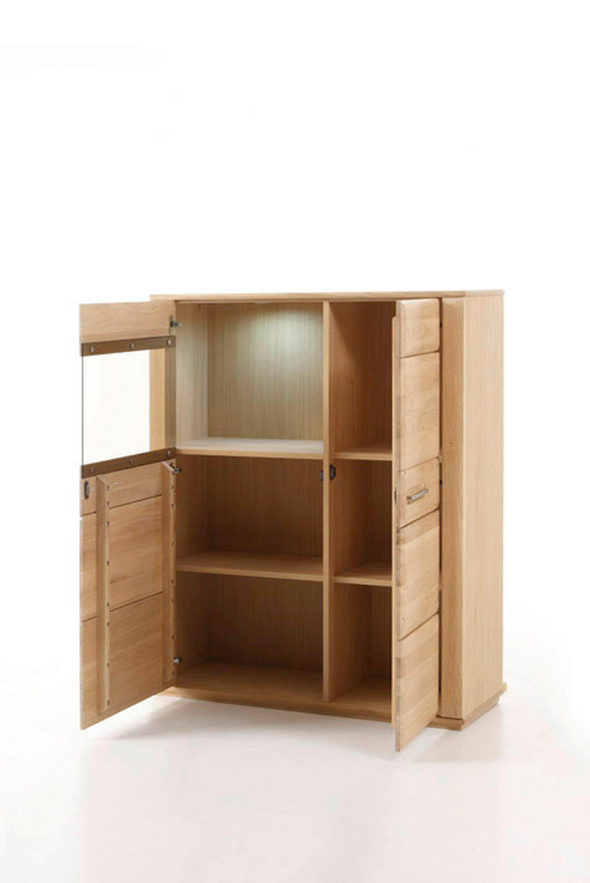 HIGHBOARD  in 107/131/38 cm  - Eichefarben/Silberfarben, Design, Glas/Holz (107/131/38cm) - Livetastic