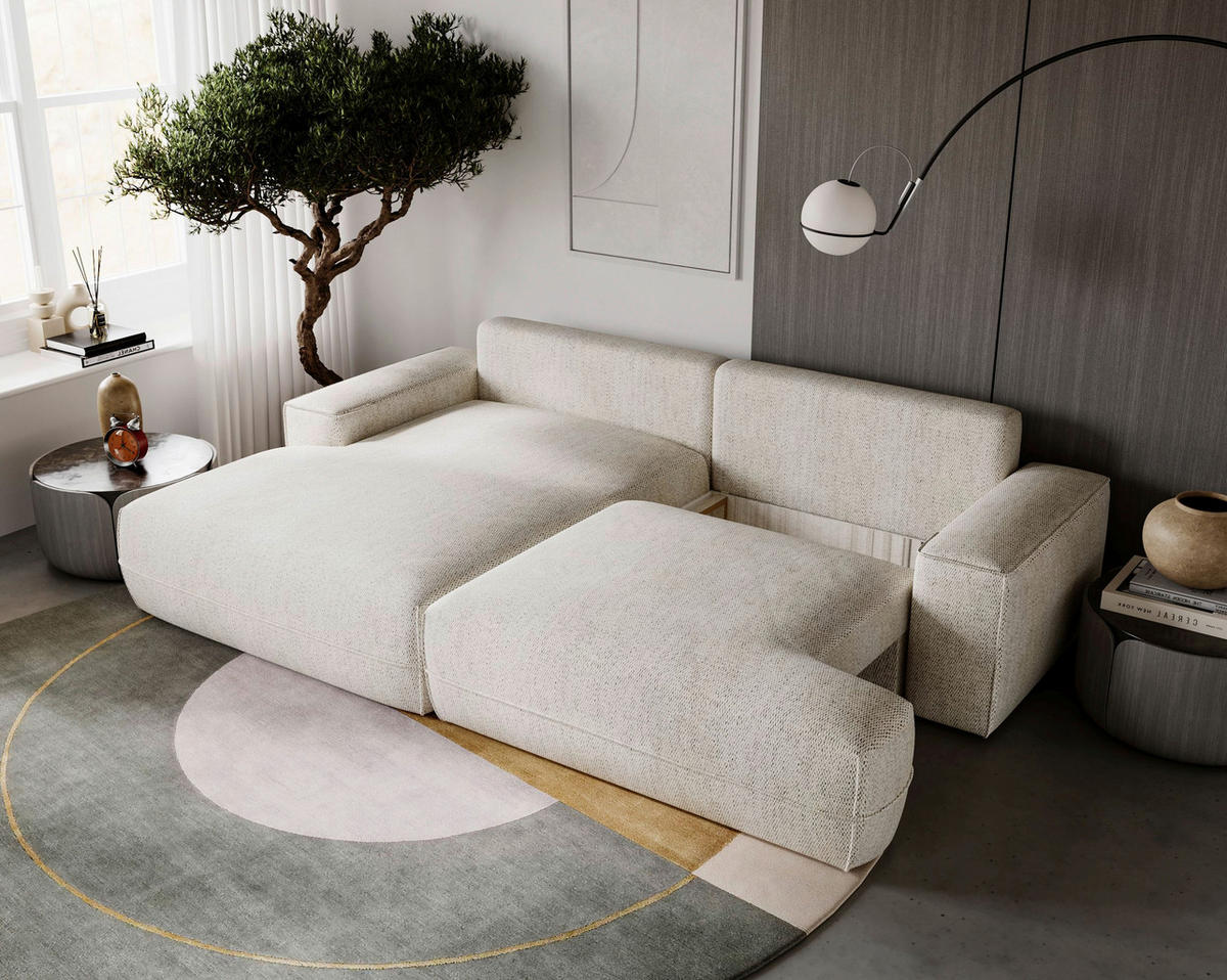ECKSOFA Struktur Beige  - Beige/Schwarz, Design, Kunststoff/Textil (156/272cm) - Livetastic