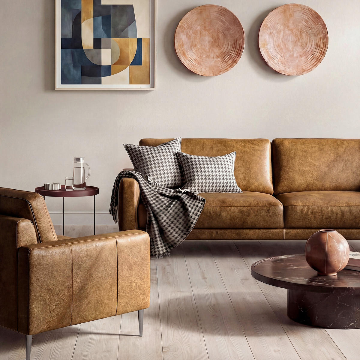 3-SITZER-SOFA SPRING in Lederlook Echtleder Cognac  - Cognac/Schwarzchrom, Design, Leder/Textil (187/85/92cm) - Livetastic