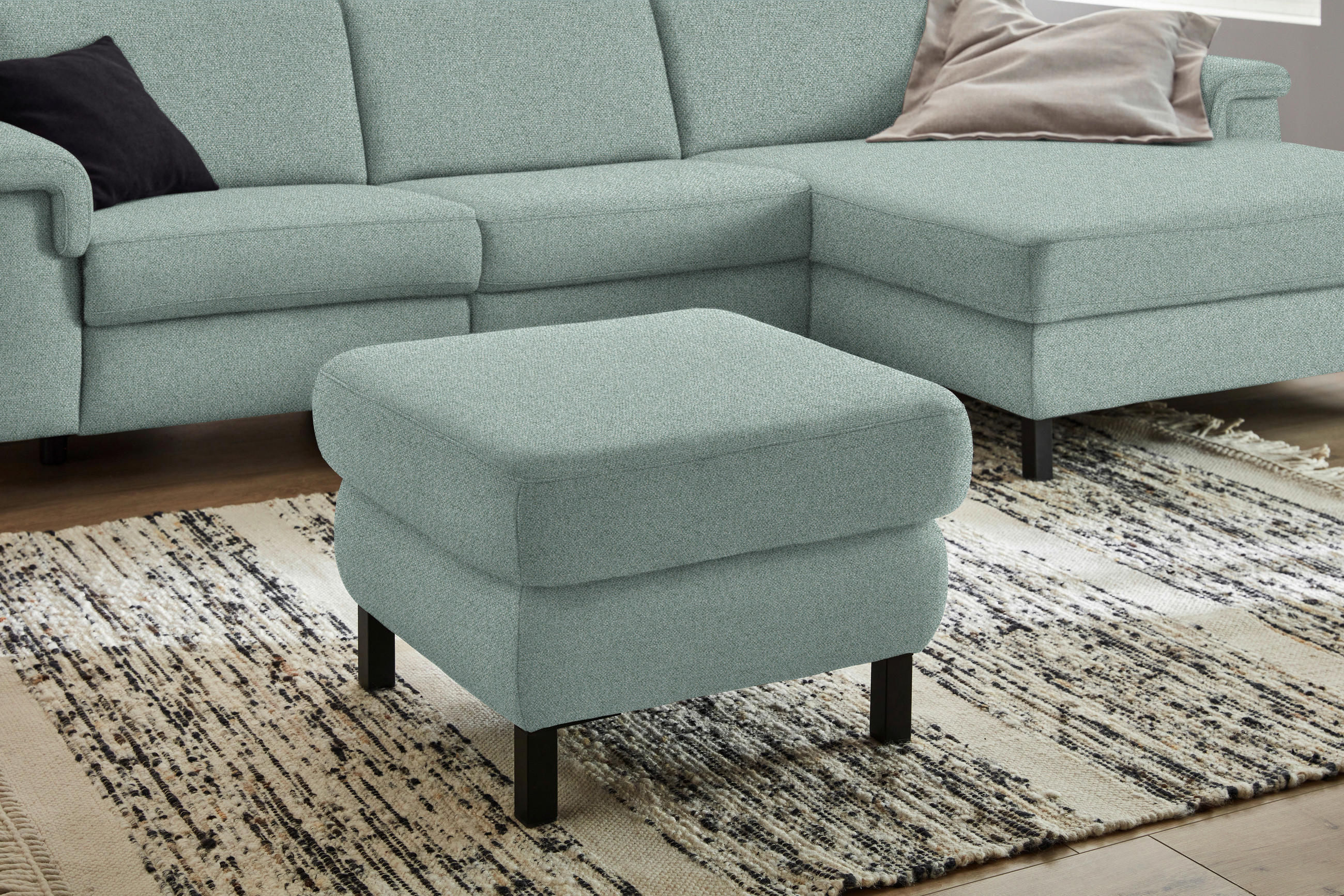 HOCKER in Textil Mintgrün  - Schwarz/Mintgrün, Konventionell, Textil/Metall (69/47/69cm) - Pure Home Comfort