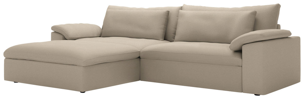 ECKSOFA 198/306 cm  in Chenille Greige Rückenkissen, Nierenkissen, Armlehnenkissen, Rücken echt  198/306 cm  - Greige/Schwarz, MODERN, Kunststoff/Textil (198/306cm) - Carryhome