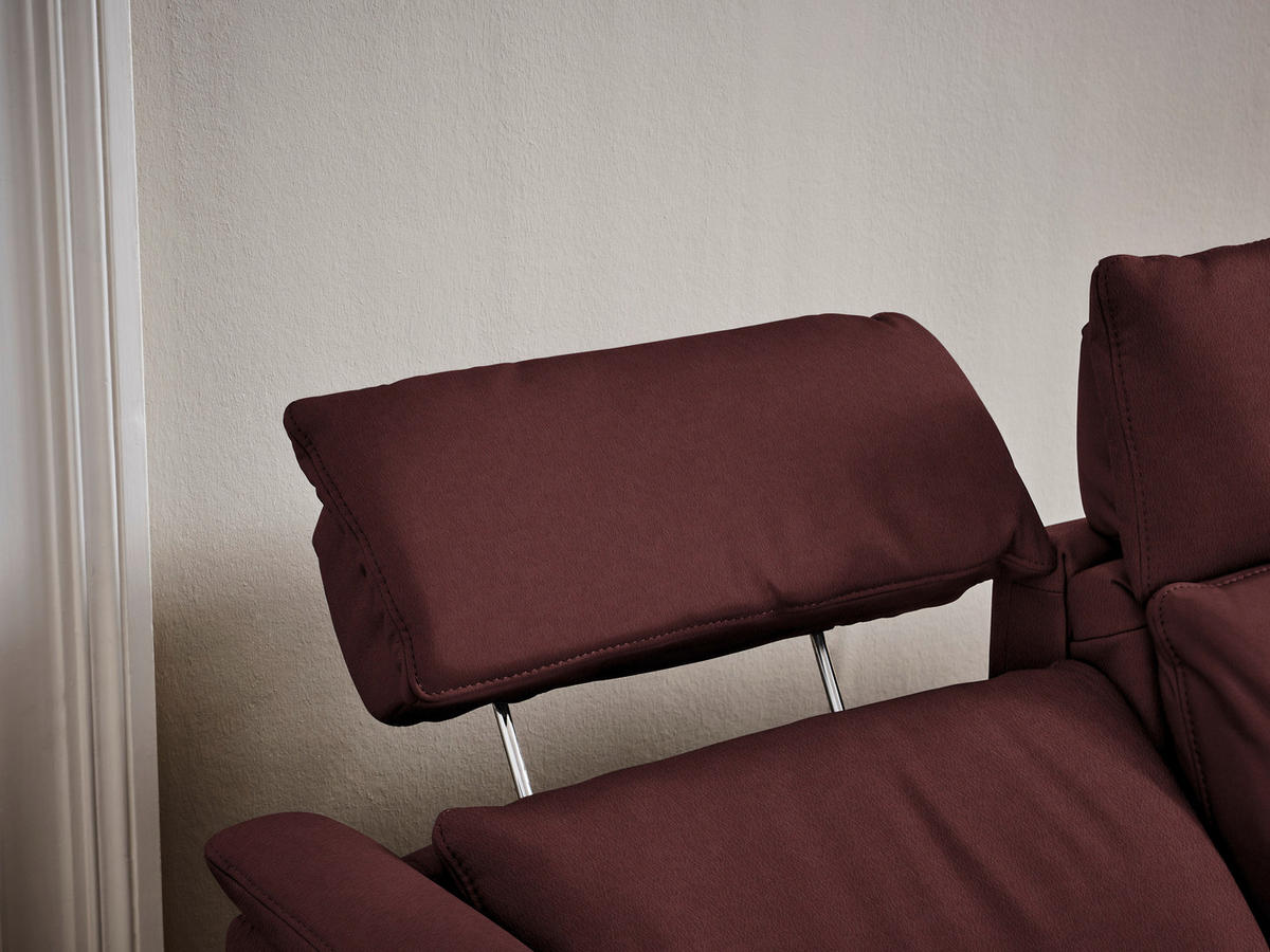 TRAPEZSOFA in Echtleder Bordeaux  - Bordeaux/Schwarz, Konventionell, Leder/Metall (221/103/95cm) - Dieter Knoll