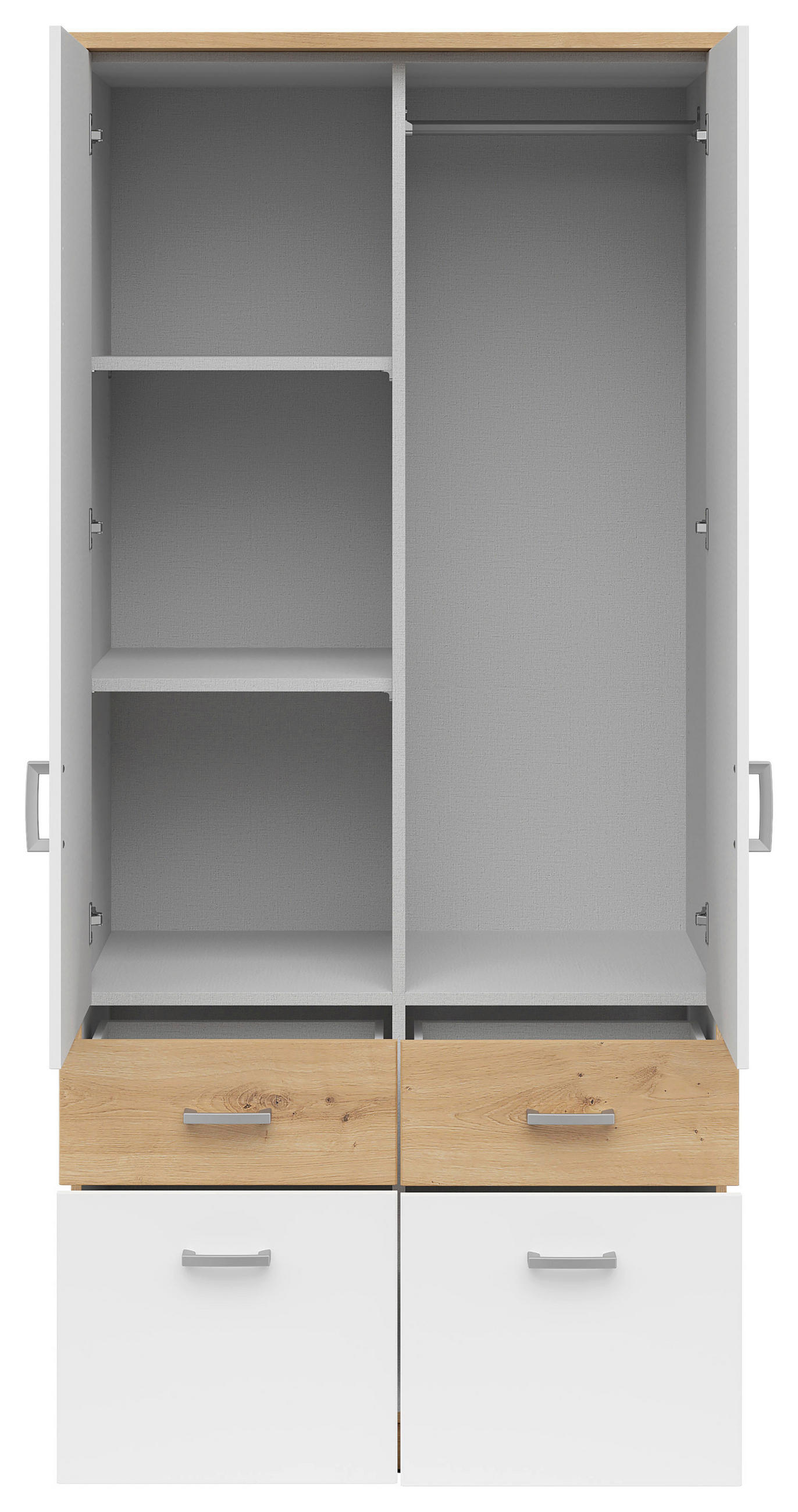 KLEIDERSCHRANK 91/199/58 cm 2-türig Silberfarben, Weiß, Eiche Artisan  - Silberfarben/Weiß, KONVENTIONELL, Holzwerkstoff/Kunststoff (91/199/58cm)