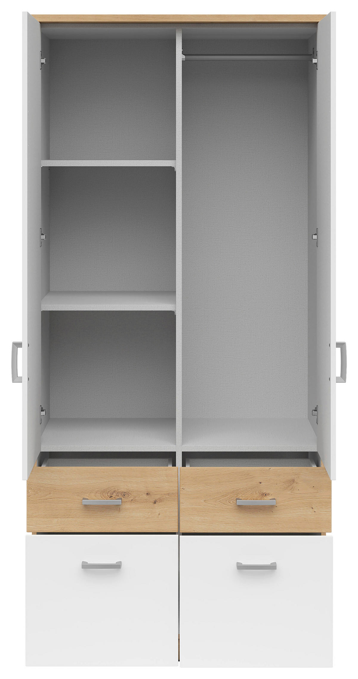 KLEIDERSCHRANK 91/199/58 cm 2-türig Weiß, Eiche Artisan, Silberfarben  - Silberfarben/Weiß, KONVENTIONELL, Holzwerkstoff/Kunststoff (91/199/58cm)
