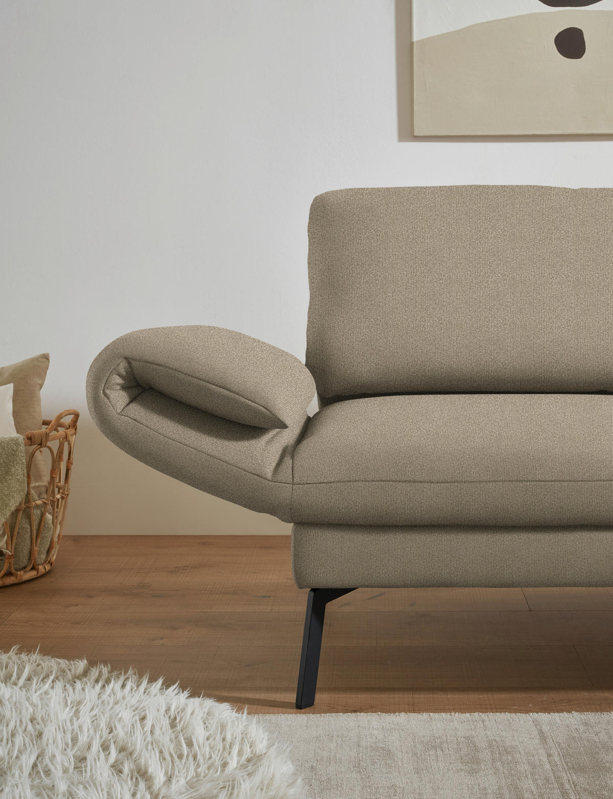 ECKSOFA  in Flachgewebe Hellbraun  255-365/175-224 cm  - Hellbraun/Schwarz, Design, Textil/Metall (255-365/175-224cm) - Dieter Knoll