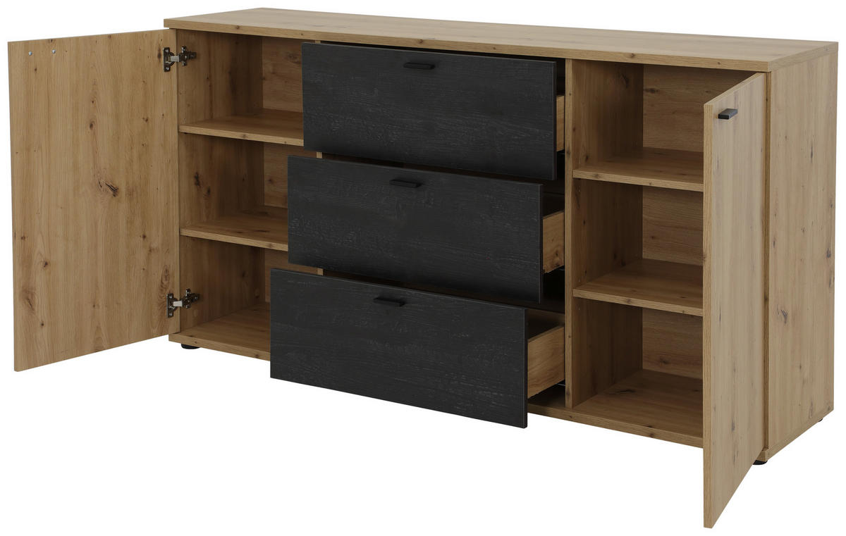 SIDEBOARD  in 165/85/40 cm  - Schwarz/Eiche Artisan, MODERN, Holzwerkstoff/Metall (165/85/40cm) - MID.YOU