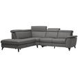 ECKSOFA in Echtleder Dunkelgrau  - Dunkelgrau/Schwarz, Design, Leder/Metall (239/289cm) - Cantus