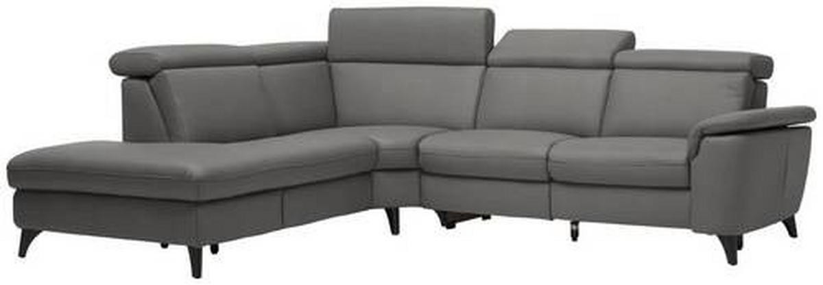 ECKSOFA in Echtleder Dunkelgrau  - Dunkelgrau/Schwarz, Design, Leder/Metall (239/285cm) - Cantus