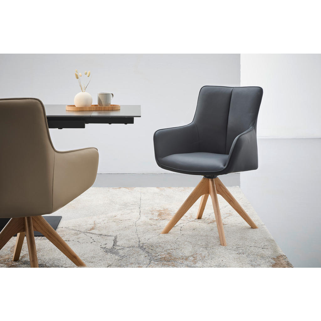 Thumbnail - Novel Armlehnstuhl, Schwarz, Eiche, Holz, Metall, Leder, Echtleder, Büffelleder, Eiche, massiv, Drehkreuz, 64x87x60 cm, ...