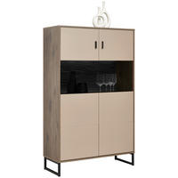 FÉLMAGAS SZEKRÉNY 94/152/37 cm  - világosszürke/tölgyfa színű, Modern, faalapú anyag/üveg (94/152/37cm) - Carryhome