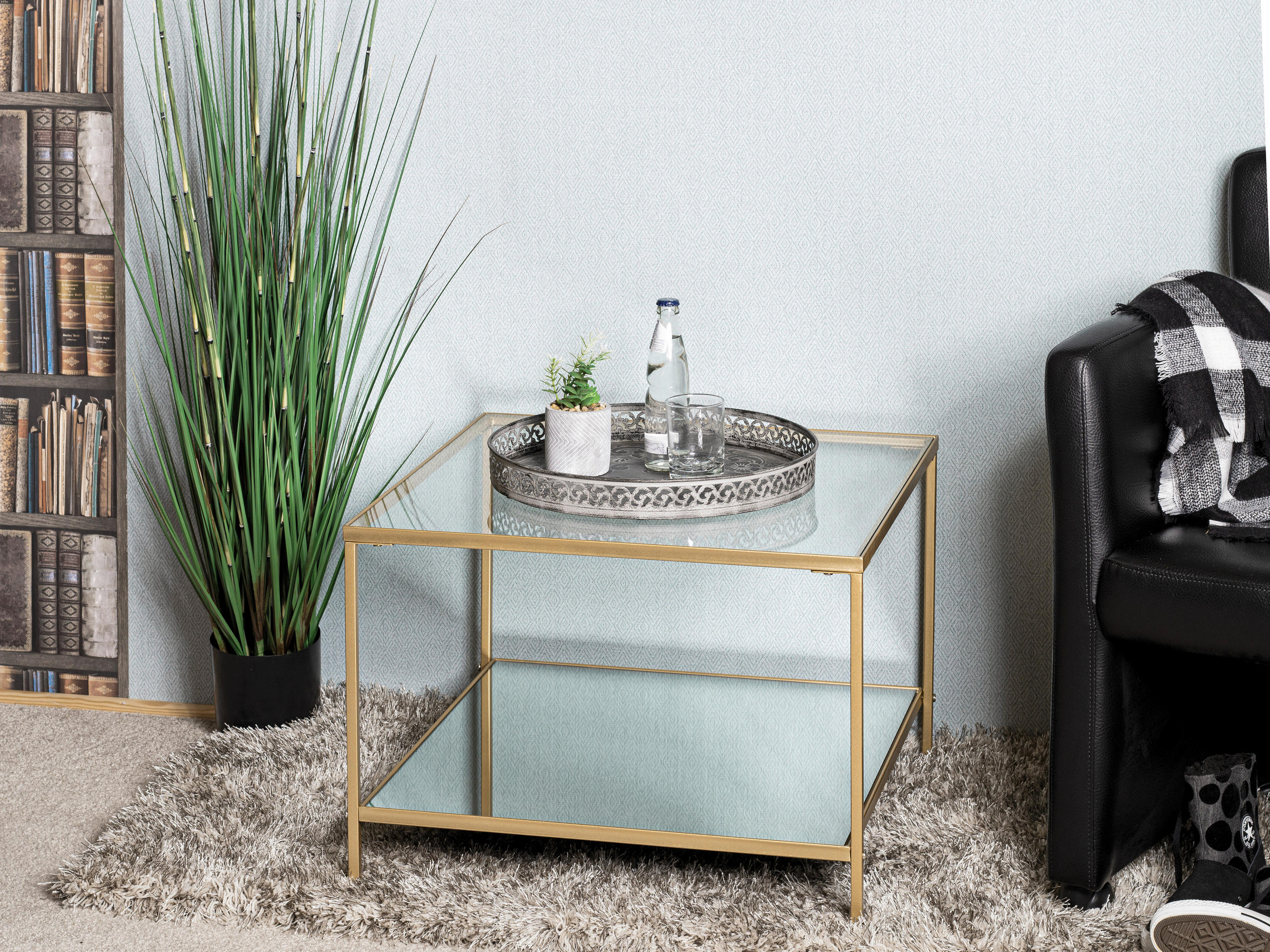 COUCHTISCH Sicherheitsglas, Spiegelglas 60/60/45 cm quadratisch Goldfarben, Klar  - Klar/Goldfarben, MODERN, Glas/Metall (60/60/45cm)