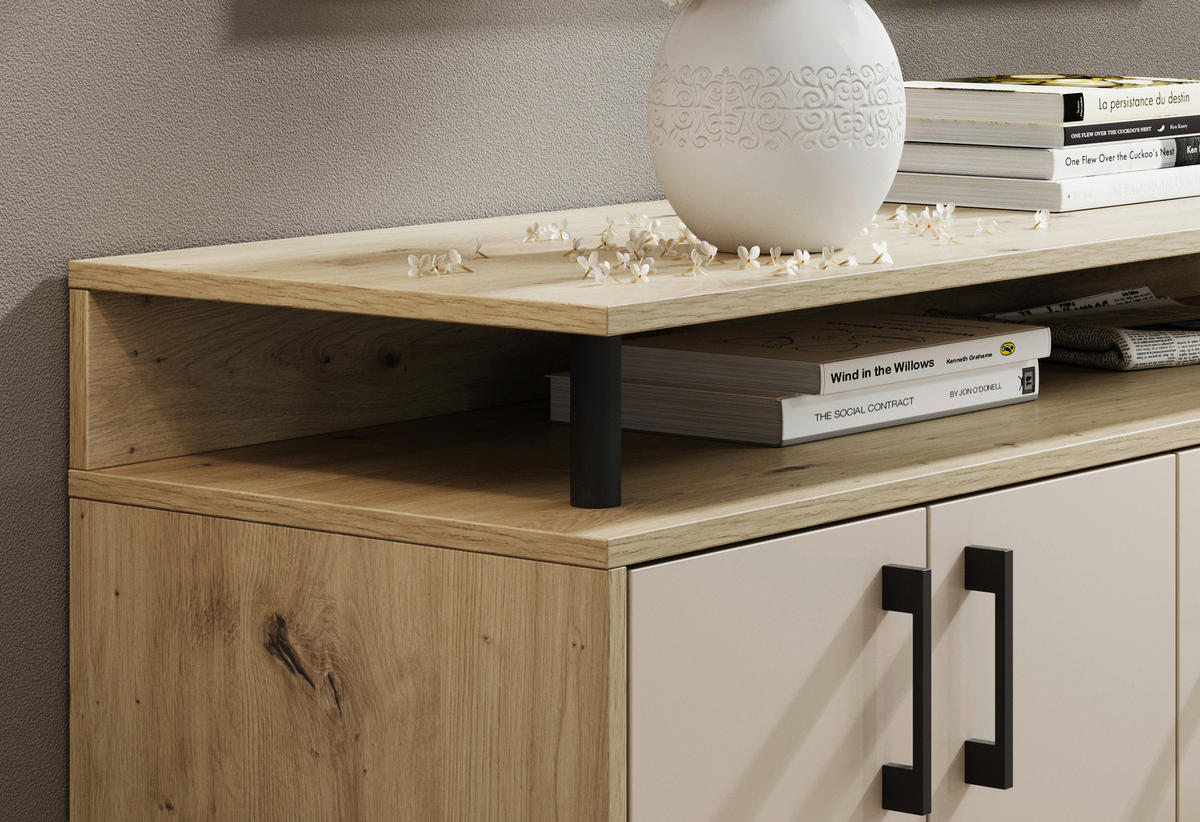 KOMODA S VRATIMA - kašmir/crna, Konvencionalno, pločasti materijal/plastika (139/90/34cm) - Carryhome
